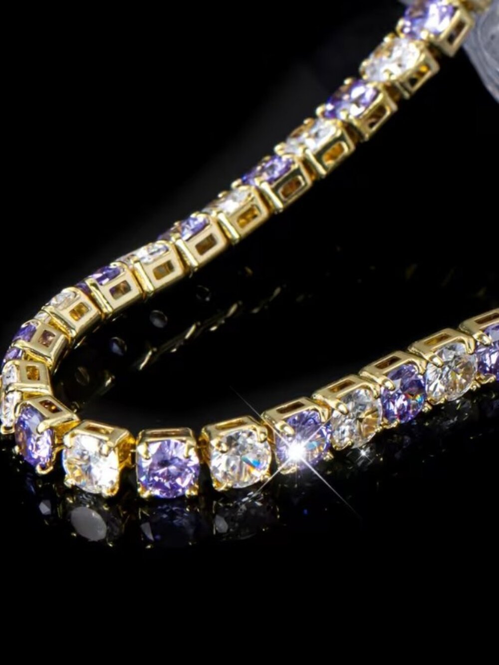 New Womens Amethyst & Diamond Gold Tennis Bracelet - Picture 3 of 3